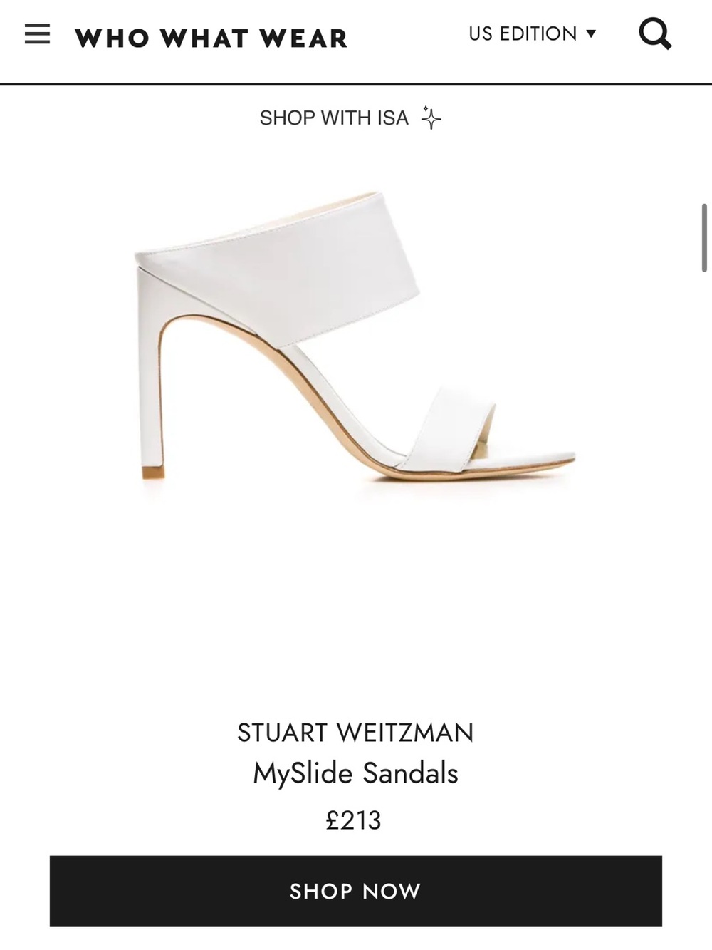 Stuart Weitzman White Leather Mule Sandal Heels – Size 7